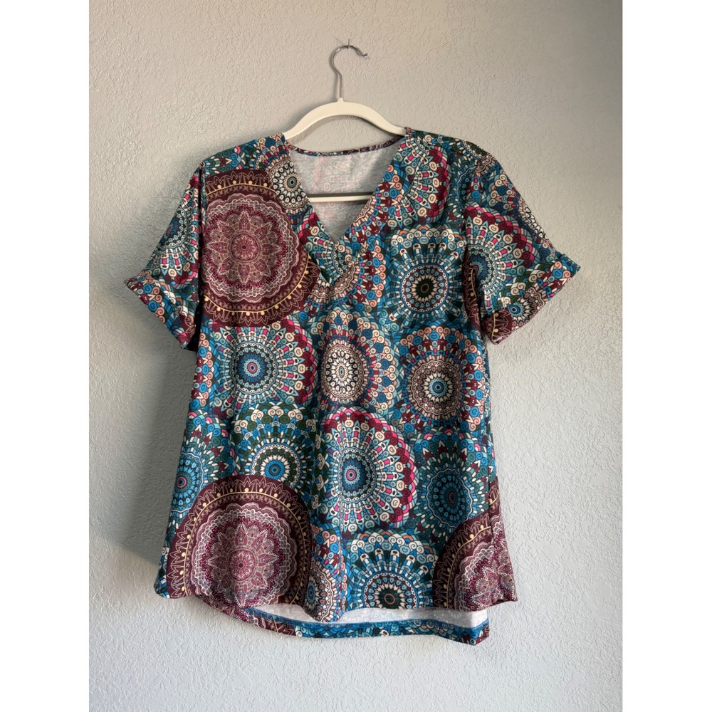 Rapbin Mandala Print High Low V-Neck Tunic Top Shirt Boho Multicolor Size Large
